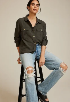 Maurices Plaid & Button Down Shirts-Utility Relaxed Button Down Shirt