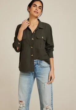 Maurices Plaid & Button Down Shirts-Utility Relaxed Button Down Shirt