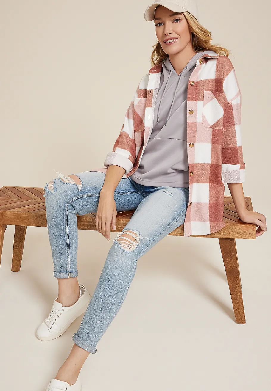 Maurices Plaid & Button Down Shirts|Jackets-Vintage Plaid Fleece Shacket