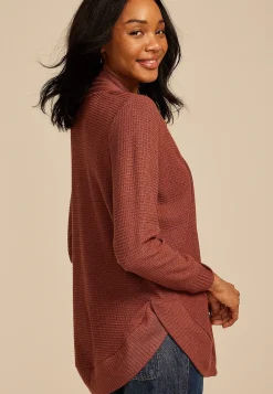 Maurices Sweaters Cardigans & Kimonos-Waffle Knit Curved Hem Cardigan