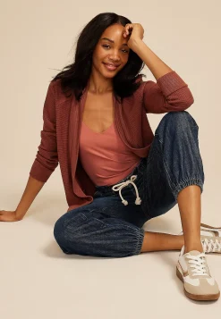 Maurices Sweaters Cardigans & Kimonos-Waffle Knit Curved Hem Cardigan