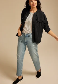 Maurices Plaid & Button Down Shirts|Jackets-Waffle Knit Hooded Shacket