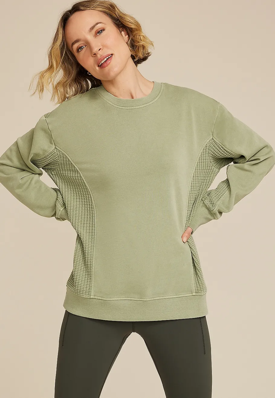 Maurices Sweatshirts-Waffle Mix Crew Neck Tunic Sweatshirt