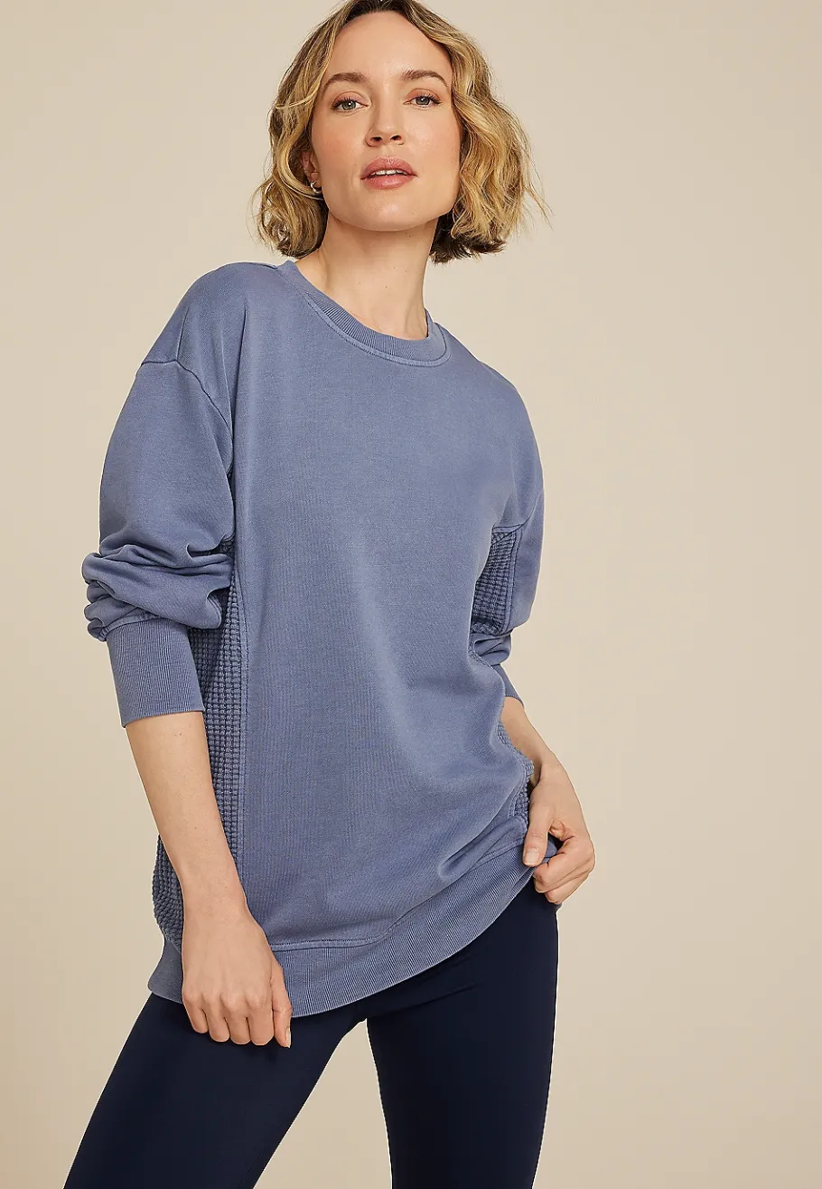 Maurices Sweatshirts-Waffle Mix Crew Neck Tunic Sweatshirt