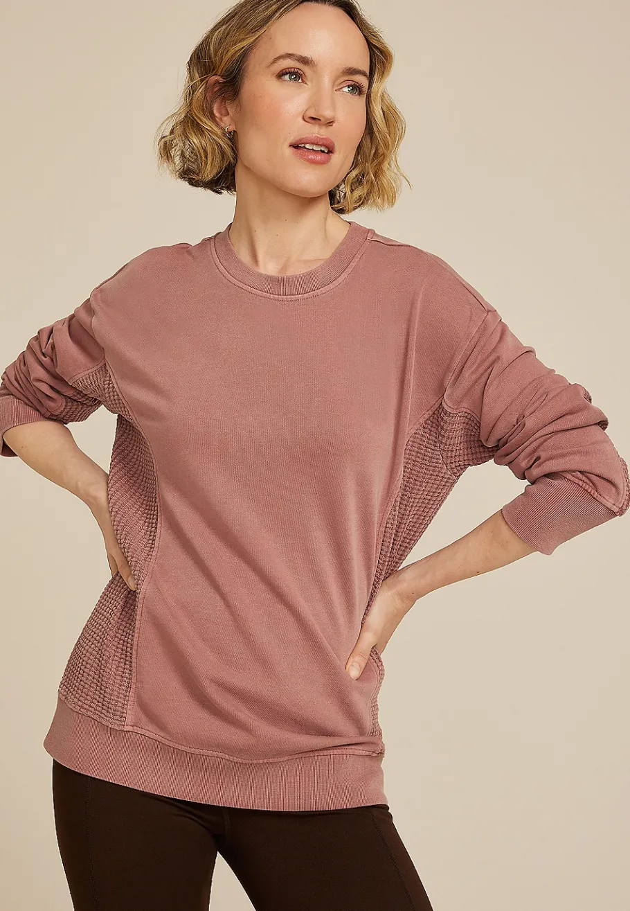 Maurices Sweatshirts-Waffle Mix Crew Neck Tunic Sweatshirt
