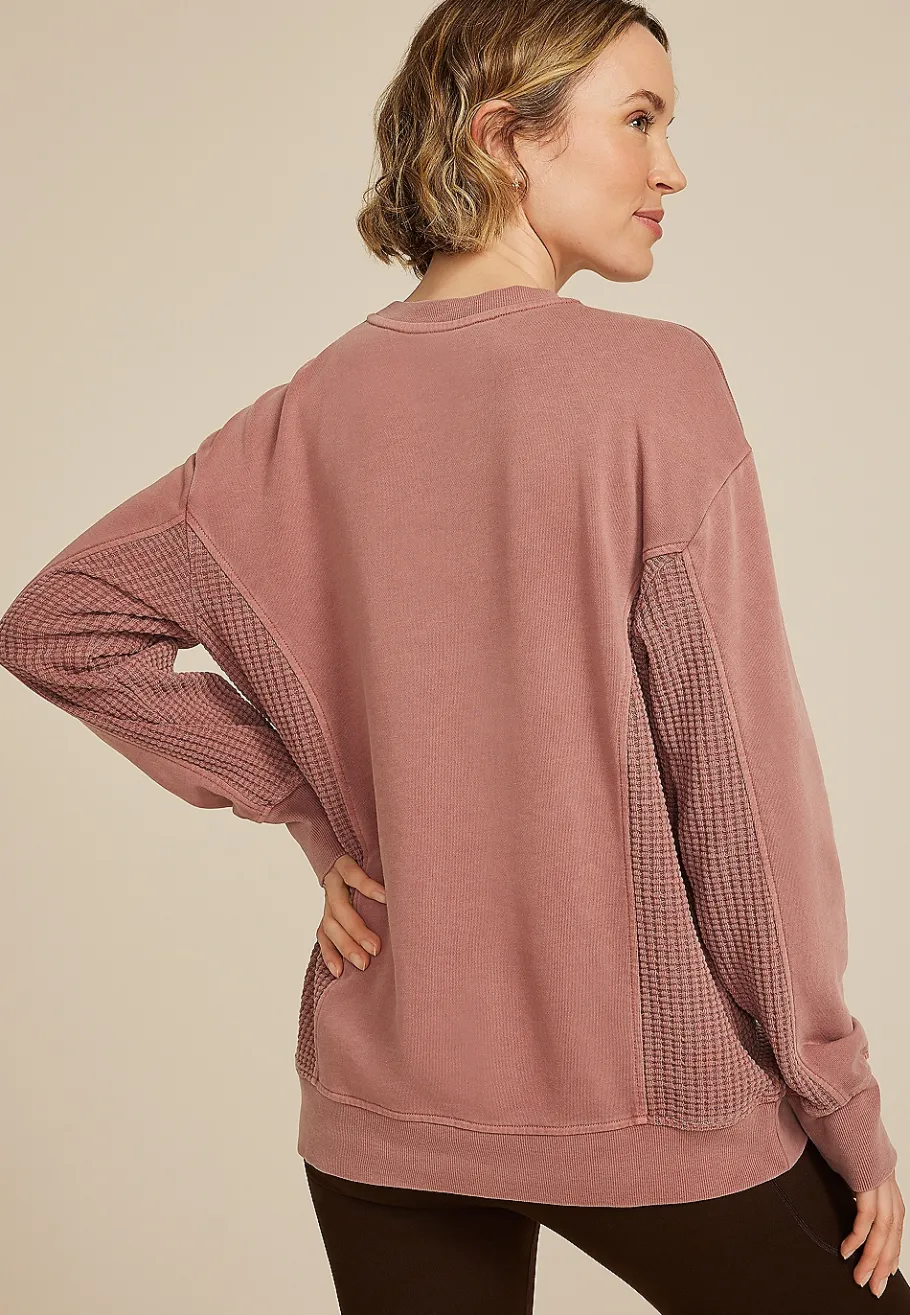 Maurices Sweatshirts-Waffle Mix Crew Neck Tunic Sweatshirt
