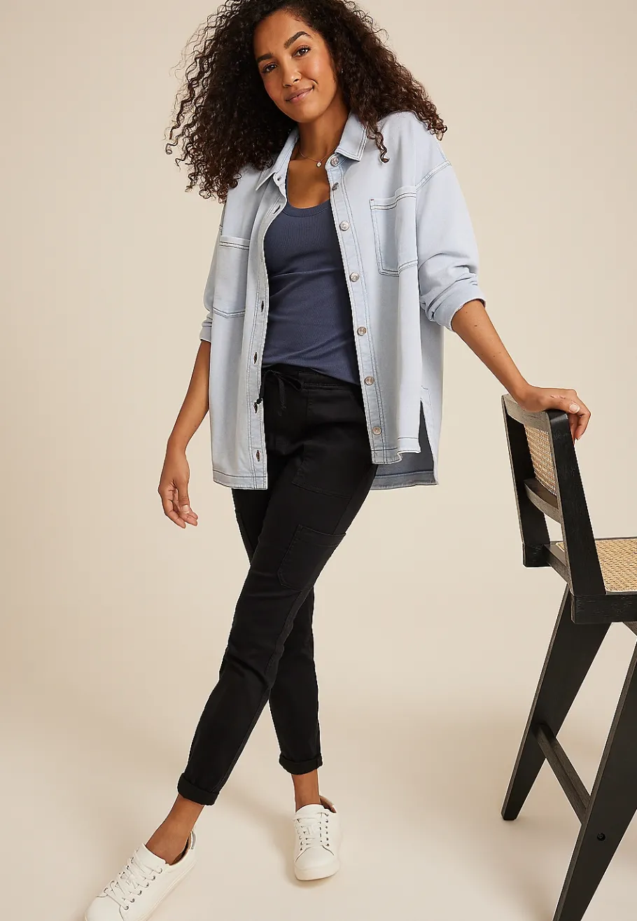 Maurices Plaid & Button Down Shirts|Jackets-Washed Knit Denim Shacket