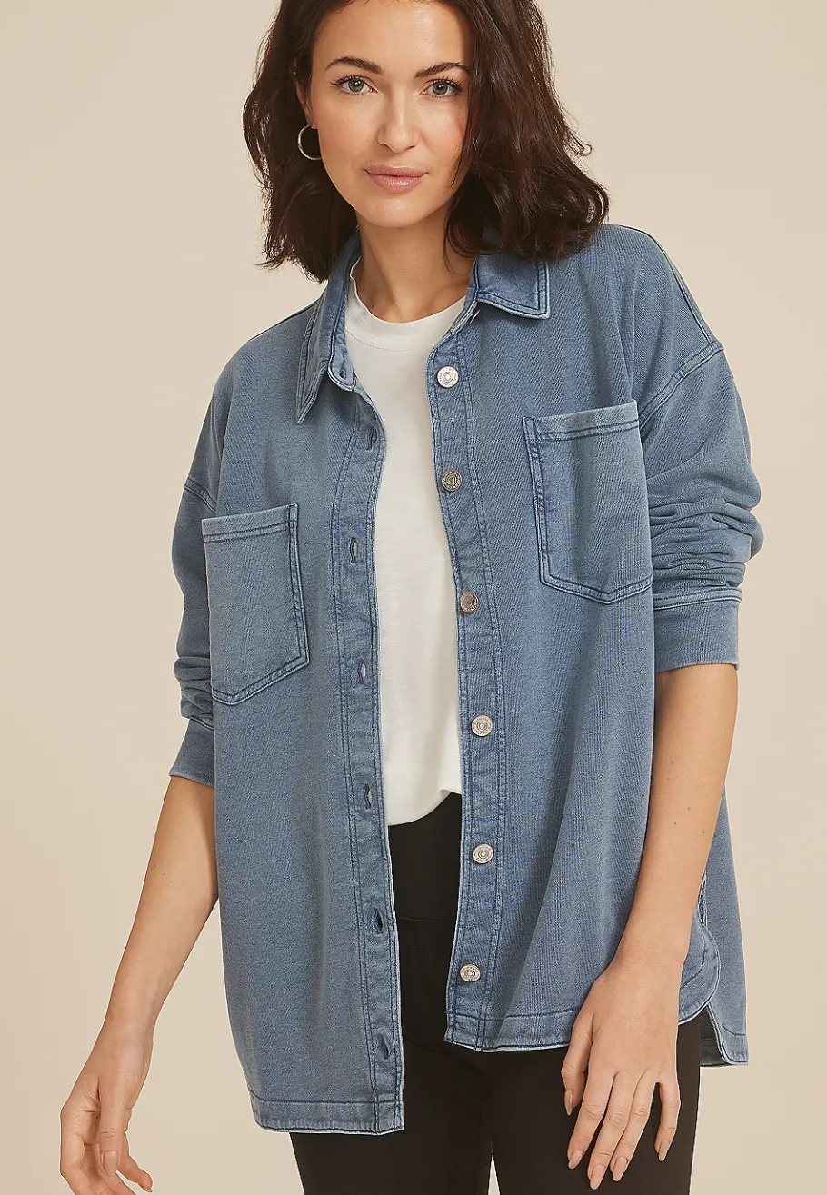 Maurices Plaid & Button Down Shirts|Jackets-Washed Knit Denim Shacket