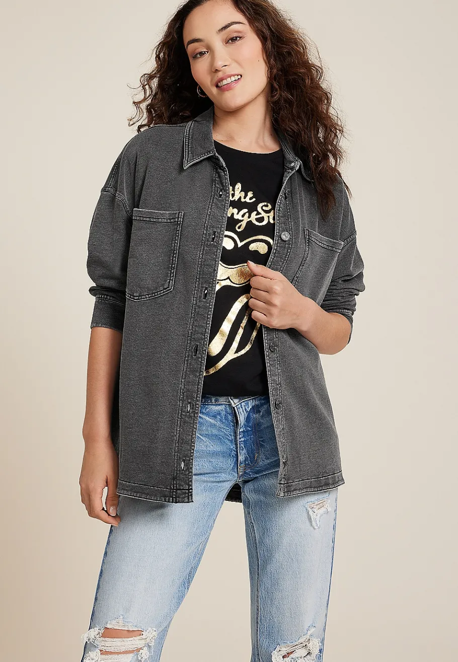 Maurices Plaid & Button Down Shirts|Jackets-Washed Knit Denim Shacket