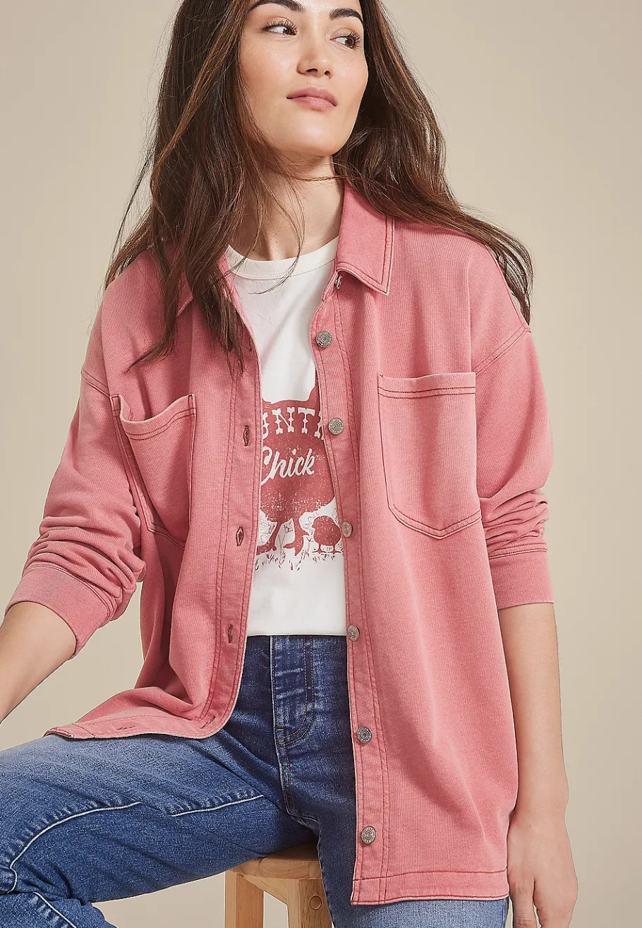 Maurices Plaid & Button Down Shirts|Jackets-Washed Knit Denim Shacket