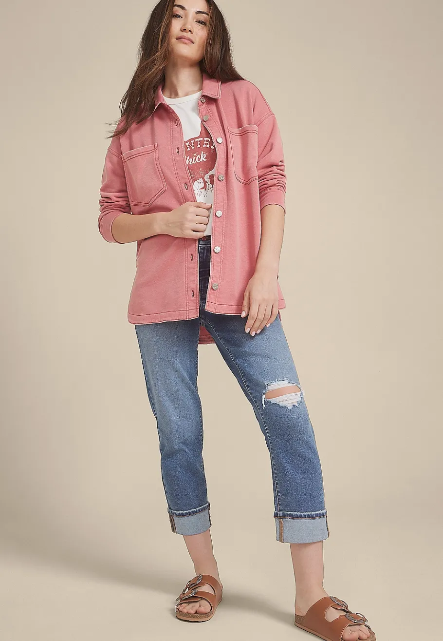 Maurices Plaid & Button Down Shirts|Jackets-Washed Knit Denim Shacket