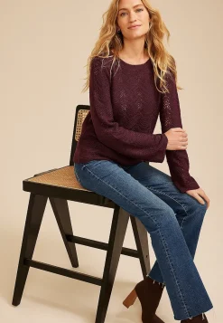 Maurices Sweaters Cardigans & Kimonos-Wave Stitch Bell Sleeve Sweater