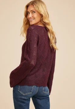 Maurices Sweaters Cardigans & Kimonos-Wave Stitch Bell Sleeve Sweater