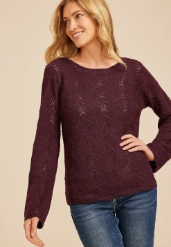 Maurices Sweaters Cardigans & Kimonos-Wave Stitch Bell Sleeve Sweater