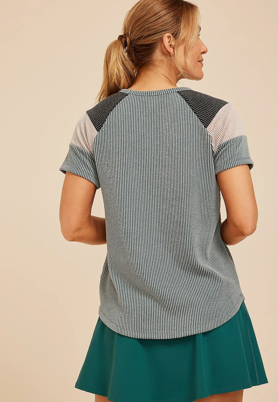 Maurices Tees-Wavy Ribbed Colorblock Raglan Tee