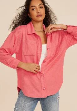 Maurices Jackets-Wavy Ribbed Shacket