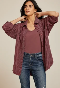 Maurices Plaid & Button Down Shirts|Jackets-Wavy Ribbed Shacket
