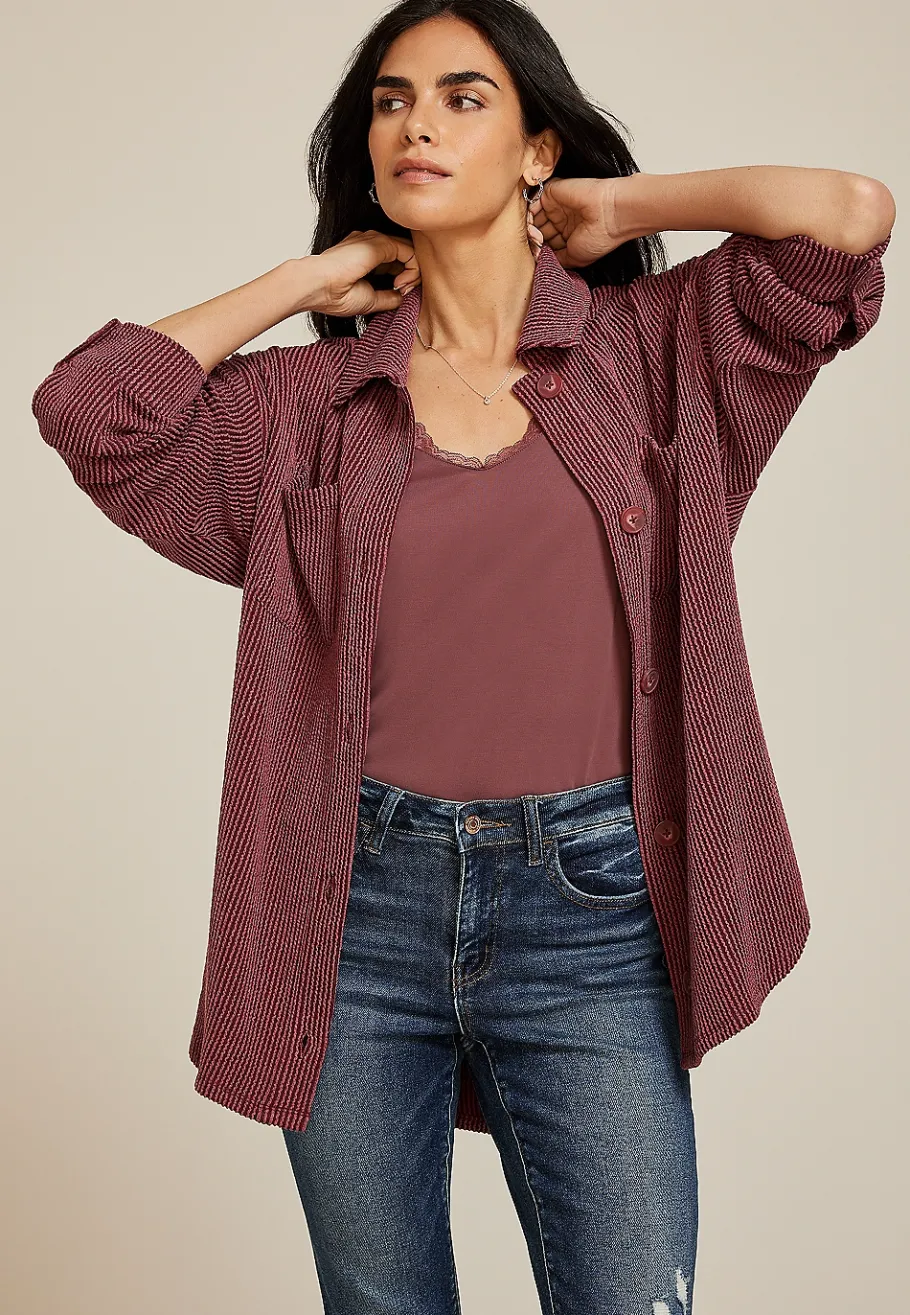 Maurices Plaid & Button Down Shirts|Jackets-Wavy Ribbed Shacket