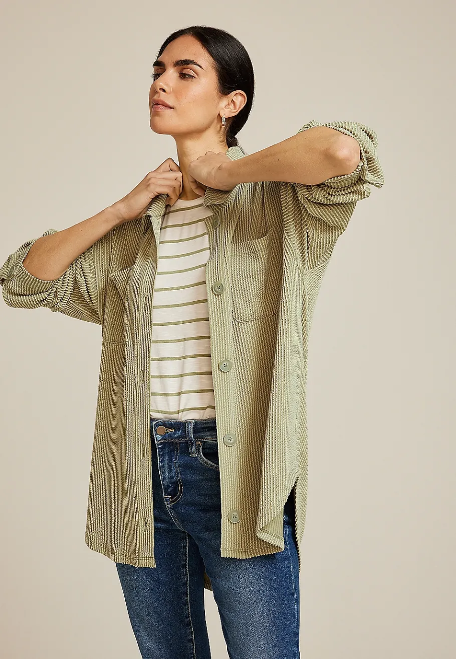 Maurices Plaid & Button Down Shirts|Jackets-Wavy Ribbed Shacket