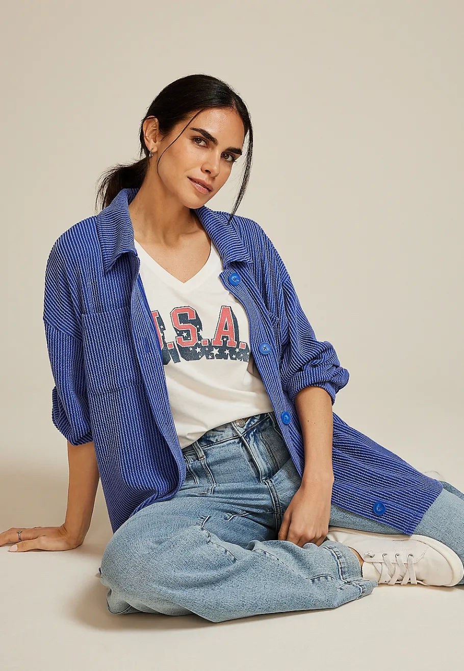 Maurices Plaid & Button Down Shirts|Jackets-Wavy Ribbed Shacket