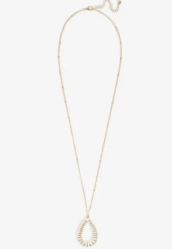 Maurices Necklaces-White Raffia Wrapped Border Teardrop Pendant Necklace
