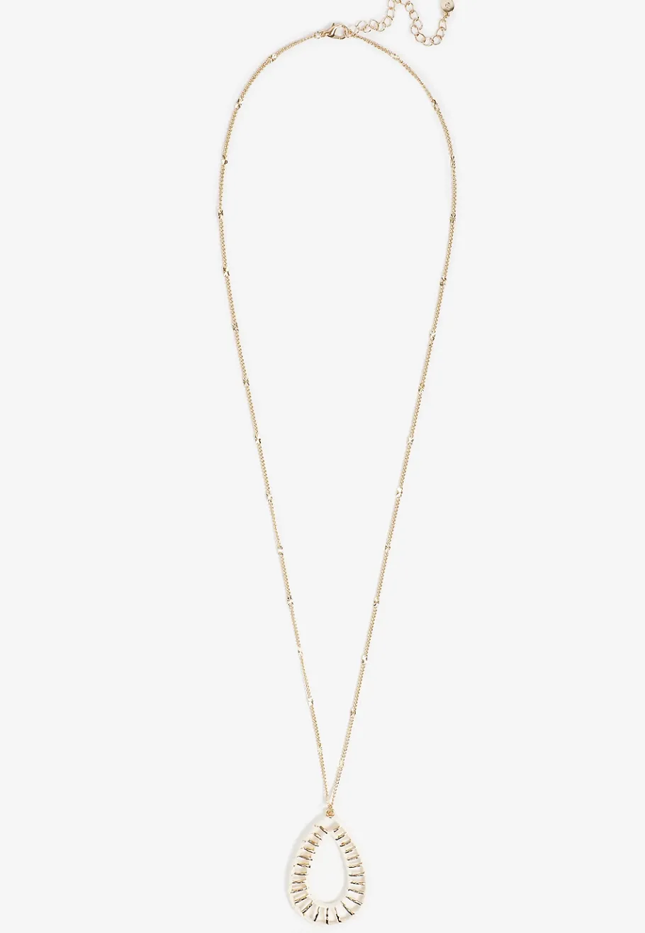 Maurices Necklaces-White Raffia Wrapped Border Teardrop Pendant Necklace
