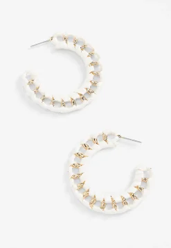 Maurices Earrings-White Raffia Wrapped Hoop Earrings