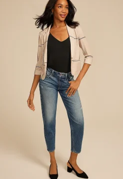 Maurices Blazers-Windowpane Plaid Versa Open Front Cropped Blazer