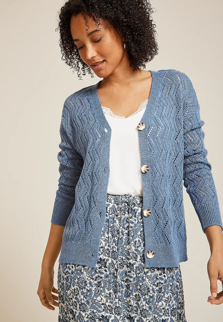 Maurices Sweaters Cardigans & Kimonos-Zig Zag Pointelle Button Front Cardigan