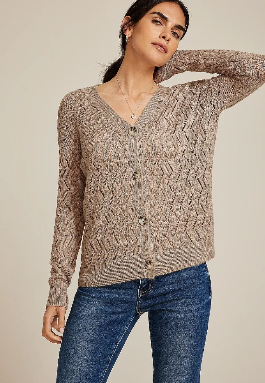 Maurices Sweaters Cardigans & Kimonos-Zig Zag Pointelle Button Front Cardigan