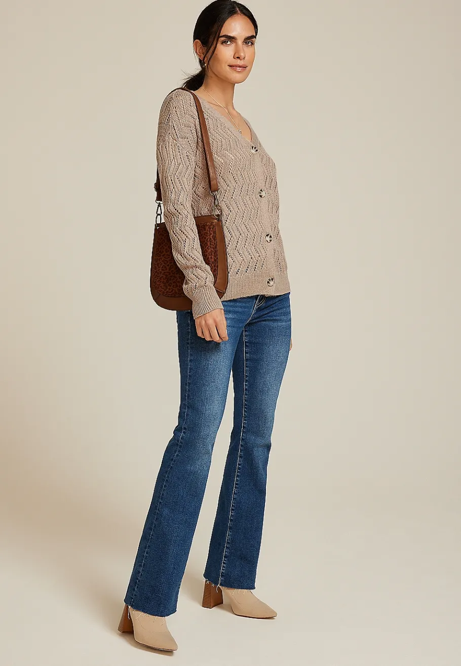 Maurices Sweaters Cardigans & Kimonos-Zig Zag Pointelle Button Front Cardigan